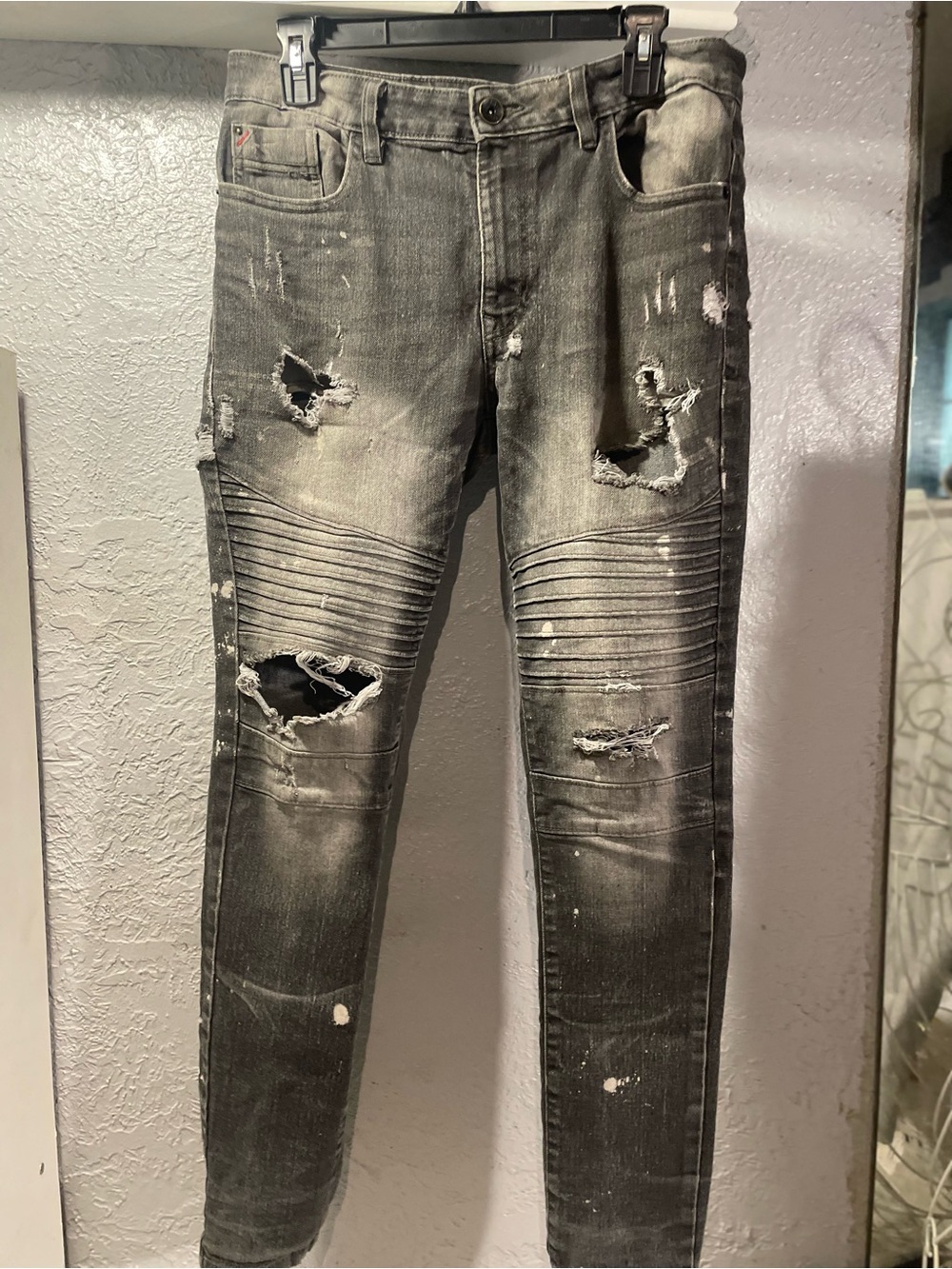 South Pole Men's Black/Grey Distressed Skinny Jeans